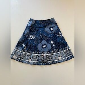 Boston Proper-Blue & White-A Line-Beaded-Embellished-Skirt-Cotton-Women’s- 4